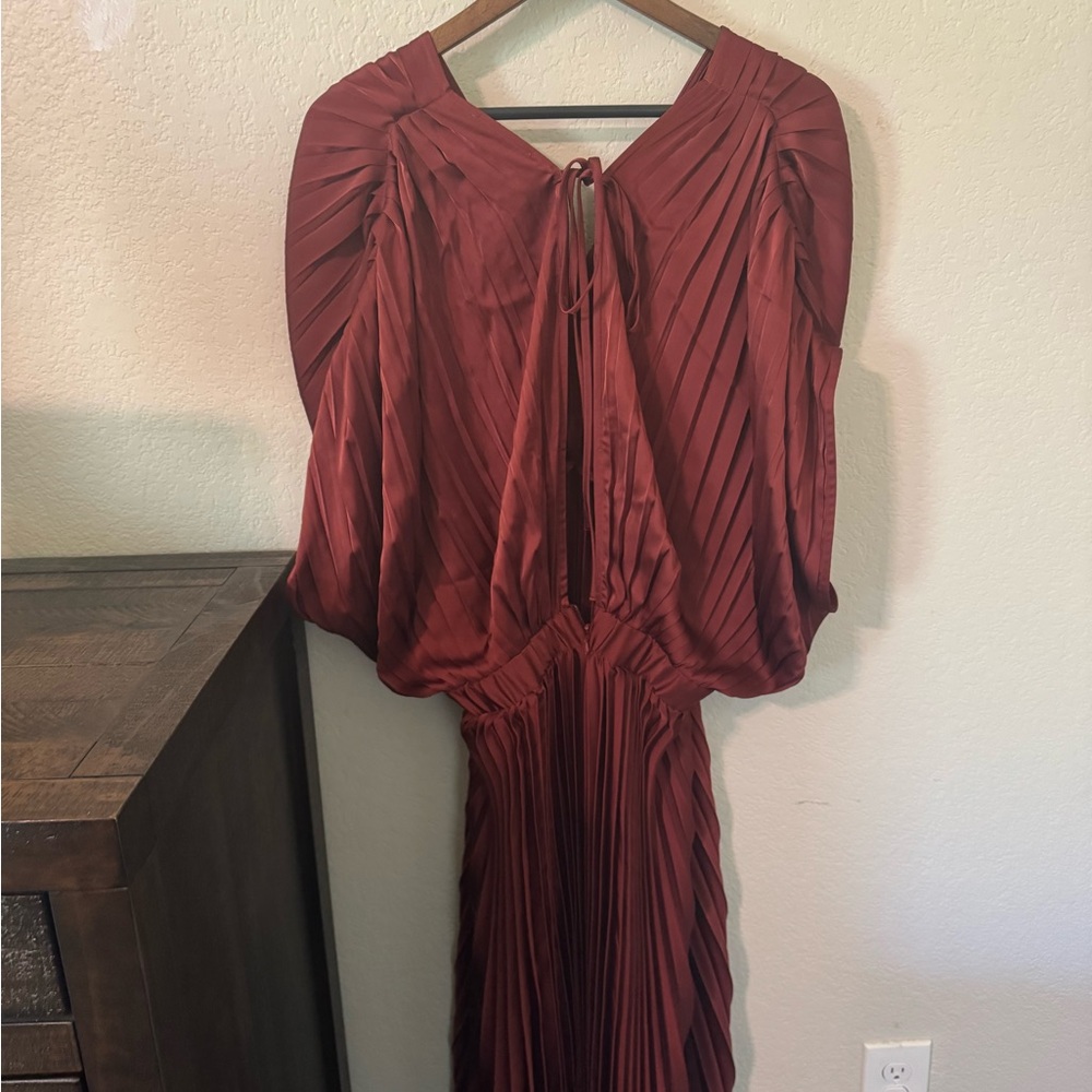 City Chic Burnt Sienna Pleated Midi Dress - Picture 4 of 4